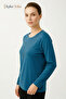 Women's Petrol Spring Pattern Collar, Chest Embroidered, Stoned Mother Combed Cotton Blouse - 2