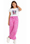 Girl's Leaf Text Patterned Short (Crop) T-Shirt and Wide-Legged Pants White Color Two-Piece Set - 2