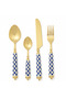 Gold Cutlery Set with Blue & White Handles (24 Pieces)