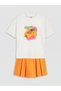 Lcw Kids White Printed Girls' T-Shirt and Shorts Skirt - 2