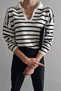 Women's White Striped V-Neck Knitwear Sweater - 3