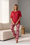 Wide Leg Lycra Pajama Set with Sleeves Red - 2