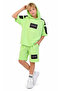 Boy's Oversized Green Set with Lettering Pattern on the Front, Hooded T-Shirt with Sleeve Pockets and Shorts - 2