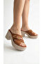 Side Buckle Detailed High Lightly Padded Heeled Comfortable Women's Summer Slippers Sandals