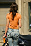 Mechelen Women's Soft and Flexible Printed Round Neck Short Sleeve Orange T-Shirt - 5
