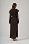 2043 Stone Embellished Belted Dress with Shoulder Detail - Brown - 4
