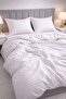 Cotton White Color Striped Satin Double Duvet Cover Set with Buttoned Fitted Sheet and Elastic Band - 3