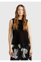 Women's Black Cotton Blend All-Over Patterned Crew Neck Sleeveless Top