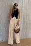 Women's Trousers High Waist Pleated Wide Leg Plazzo Women's Beige Trousers