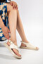 Bianca Women's Flip-Flops with Hardsole Genuine Leather Beige Slippers - 3