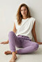 100% Cotton Compact Combed Single Jersey Women's Pajama Bottoms with Pockets Regular Fit Cuff Hem Flexible Anti-Sweat Lilac - 6