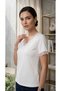 Women's V-Neck Lace Detailed Cotton Single Jersey T-Shirt - Crispy Group Stylish Blouse - 6