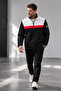 Men's Black Seasonal Jacket with Stand Collar and Stripe Detail, Casual
