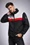 Men's Black Seasonal Jacket with Stand Collar and Stripe Detail, Casual - 7