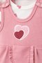 Baby Girl 3-Piece Set Heart Embroidered Ribbed Salopet Jumpsuit + Short Sleeve Snap-On Bodysuit + White Socks 3- - 4