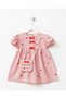 Girl's Cotton Pink Striped Heart Embroidered Dress with Bag - Bow Detail - 2