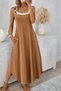 Women's Rope Strap Round Neck Long Viscose Dress with Pockets - 2