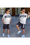 Boy's Printed T-Shirt Shorts Set Black-11661S - 3