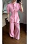 Short Sleeve Buttoned Stand Collar Design Jacket Blouse Palazzo Pants Matching Stylish Two-Piece Premium Set - 7