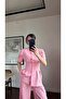 Short Sleeve Buttoned Stand Collar Design Jacket Blouse Palazzo Pants Matching Stylish Two-Piece Premium Set - 8
