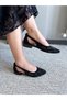 Women's Dolly Black Suede Stone Detailed Casual Ballerinas - 4