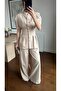 Short Sleeve Buttoned Stand Collar Design Jacket Blouse Palazzo Pants Matching Stylish Two-Piece Premium Set - 6