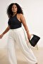 Beyaz Kemerli Pilili Wide Leg/Extra Geniş Paça Dokuma Palazzo Pantolon TBBSS26AR00003