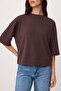 Brown Oversized /Wide Fit Low Sleeve Three Quarter Soft Touch Knitted T-Shirt Twoss26Ts00182 - 3