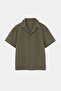Haki Geniş Kalıp/Oversize Gabardin Apaş Yaka Erkek Dokuma Gömlek TMNSS26GO00034 - 4