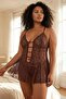 Kahverengi Pencere Detaylı Külotlu Dantelli Kapsız Örme Babydoll/Fantezi Gecelik TBBAW26DH00002 - 2