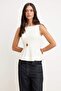 Ekru Peplum/Belden Oturmalı Kayık Yaka Esnek Örme Bluz TWOAW26BZ00229 - 2