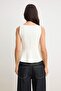 Ekru Peplum/Belden Oturmalı Kayık Yaka Esnek Örme Bluz TWOAW26BZ00229 - 4