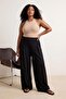 Siyah Pileli Wide Leg/Geniş Paça Dökümlü Örme Büyük Beden Pantolon TBBSS26AR00021 - 2