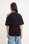 Siyah Düz Oversize Bisiklet Yaka Düşük Kol Kısa %100 Pamuk Örme T-Shirt TWOSS26TS00204 - 4