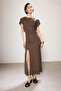 Trendyol Studio Collection Haki Bodycon Melek Kol Kısa Kollu Esnek Örme Elbise TWOSS26EL00393 - 2