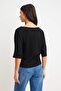 Siyah Relaxed Kayık Yaka Yarasa Kol Truvakar Crop Soft Touch Örme Bluz TWOSS26BZ00059 - 4