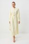 Light Yellow Gold Accessory Belted Cotton Hijab Dress with Skirt Opening at the Waist Tctss26Eb00005