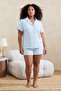 Blue Piping Ribbon Patterned Shirt Collar Woven Large Size Pajama Set Tbbss26Ai00048 - 3
