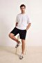 Black Elastic Waist Linen Look 100% Cotton Woven Men's Shorts & Bermuda Tmnss26Sr00008 - 2