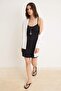 Black Plain A-Line Pool Collar Sleeveless Rope Strap Mini Textured Knitted Dress Twoss26El00481 - 2