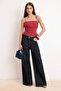 Lacivert Düz Fitted Asimetrik Yaka Düşük Kol Kısa Crop Pamuk Ribana Örme Bluz TWOSS26BZ00563 - 5