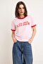 Açık Pembe Slogan Regular Bisiklet Yaka Standart Kol Kısa %100 Pamuk Örme T-Shirt TWOSS26TS00213