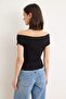 Siyah Fitted/Vücuda Oturan Carmen Yaka Kolsuz Esnek Örme Bluz TWOSS26BZ00788 - 4