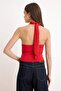 Kırmızı Boyundan Bağlamalı Fitted/Vücuda Oturan Esnek Örme Bluz TWOSS24BZ00459 - 4