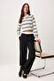 Siyah Wide Leg Bel Boxer Detaylı Dokuma Kumaş Pantolon TWOAW24PL00273 - 4