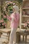 Hijab Collar Is Closed Natural Linen Fabric Loose Fit Comfortable Cut Shirt Pink - 3