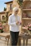 Hijab Collar Is Closed Natural Linen Fabric Loose Fit Comfortable Cut Shirt White - 3