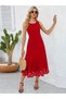 Women's Sleeveless Skirt Tip Laser Cut Flower Pattern Midi Length Imported Crepe Dress