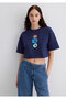 Evil Eye Bead Printed Navy Blue T-Shirt Crop / Short Cut 1613443-70495