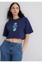 Evil Eye Bead Printed Navy Blue T-Shirt Crop / Short Cut 1613443-70495 - 2